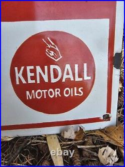 GIANT VINTAGE 1950'S KENDALL MOTOR OIL PORCELAIN GAS STATION SIGN 30 x 15