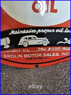 Giant Vintage 1950's Kendall 2000 Mile Motor Oil Porcelain Gas Station Sign 30