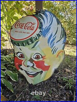 Giant Vintage Coca-cola Porcelain Soda Gas Station 35 X 29 Sign Coke, Heavy