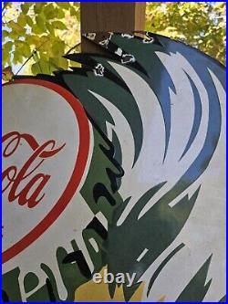 Giant Vintage Coca-cola Porcelain Soda Gas Station 35 X 29 Sign Coke, Heavy