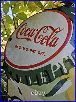 Giant Vintage Coca-cola Porcelain Soda Gas Station 35 X 29 Sign Coke, Heavy