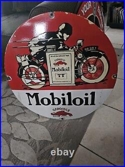 Giant Vintage Mobiloil Gargoyle Porcelain Enamel Sign 30 Inches Round