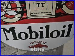 Giant Vintage Mobiloil Gargoyle Porcelain Enamel Sign 30 Inches Round