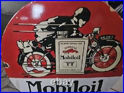 Giant Vintage Mobiloil Gargoyle Porcelain Enamel Sign 30 Inches Round