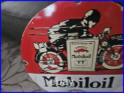 Giant Vintage Mobiloil Gargoyle Porcelain Enamel Sign 30 Inches Round