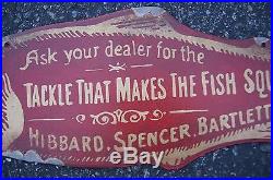 HIBBARD SPENCER BARTLETT & CO FISH SIGN VINTAGE 1920s 1930s HANGING SIGN RARE