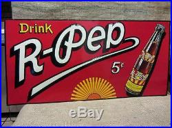 HUGE Vintage Embossed R-Pep Drink Sign Antique Cola Soda Prune Juice RARE 9050