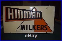 Hinman Milkers Milker Antique VTG Advertising Embossed Metal Tin Road Farm Sign
