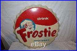 Huge Vintage 1950s Frostie Root Beer Soda Pop Bottle Cap 34 Embossed Metal Sign