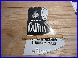 L2- Vintage COLLINS PORCELAIN AXE SIGN DOUBLE SIDED SIGN -Advertising Tool