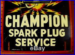 Large Authentic Real Vintage Champion Spark Plug Sign Look And Learn Nice Rare