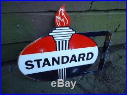 Large Vintage Standard Oil & Gasoline Double Sided Flange Porcelain Sign
