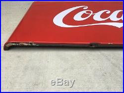 LARGE Vintage Metal Coke Sign 1950's Sled Sign Porcelain Soda Sign 68x24