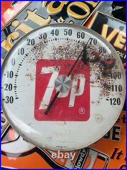 LOT Of 2 Large Antique Vintage 7Up Soda POP Bubble Pam Thermometer Drink Sign