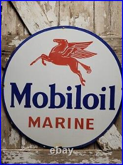 Large Mobile Vintage Porcelain Sign 30 Gas Marine Mobiloil Service Pegasus Lube