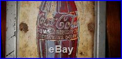Large Vintage 1920s Coca Cola 35 1/2 Metal Sign in vintage wooden frame rare
