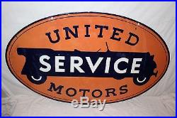 Large Vintage 1930 United Motors Service Gas Oil 2 Side 48 Porcelain Metal Sign
