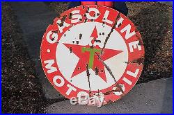Large Vintage 1930's Texaco Gasoline Oil Gas Station 42 Porcelain Metal Sign