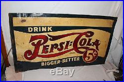 Large Vintage 1940 Pepsi Cola Double Dot Soda Pop 56 Embossed Metal Sign