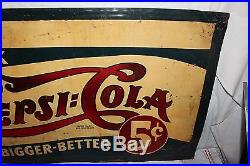 Large Vintage 1940 Pepsi Cola Double Dot Soda Pop 56 Embossed Metal Sign