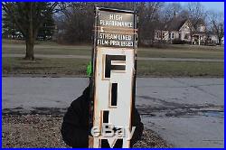 Large Vintage 1940's Filmoil Motor Oil Gas Station 71 Embossed Metal Sign
