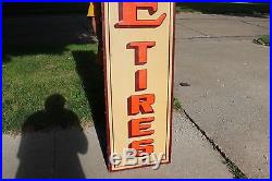 Large Vintage 1940's Lee Tires Tire Gas Station Oil 72 Embossed Metal Sign