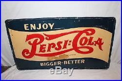 Large Vintage 1940's Pepsi Cola Double Dot Soda Pop 40 Embossed Metal Sign