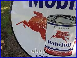 Large Vintage 1942 Mobiloil Porcelain Gas Station Pump Gasoline Sign 30