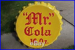 Large Vintage 1944 Mr. Cola Soda Pop Bottle Cap 38 Embossed Metal Sign