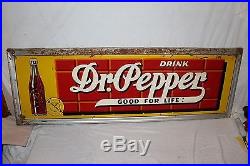 Large Vintage 1947 Dr Pepper Good For Life Soda Pop 54 Embossed Metal Sign