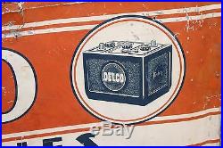 Large Vintage 1948 Delco Batteries Chevrolet Gas Station Oil 64 Metal Sign