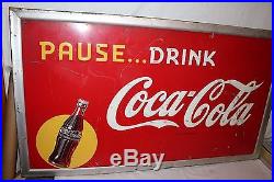 Large Vintage 1948 Drink Coca Cola Soda Pop Bottle 56 Embossed Metal Sign
