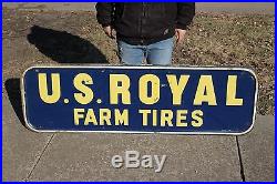 Large Vintage 1950 U. S. Royal Farm Tires Tractor Gas Oil 69 Embossed Metal Sign