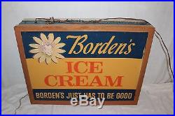 Large Vintage 1950's Borden's Ice Cream Elsie Cow 2 Sided 25 Lighted Metal Sign
