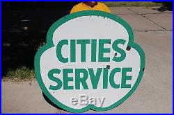 Large Vintage 1950's Cities Service Gas Station 2 Sided 48 Porcelain Metal Sign
