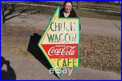Large Vintage 1950's Coca Cola Chuck Wagon Cafe Restaurant Soda 54 Metal Sign