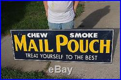 Large Vintage 1950's Mail Pouch Chewing Smoking Tobacco 61 Embossed Metal Sign