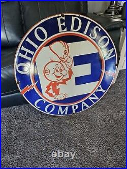 Large Vintage 1950's Ohio Edison Company Porcelainsign 30