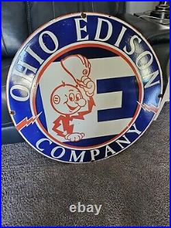 Large Vintage 1950's Ohio Edison Company Porcelainsign 30