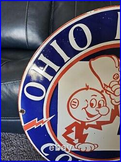 Large Vintage 1950's Ohio Edison Company Porcelainsign 30