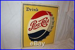 Large Vintage 1950's Pepsi Cola Soda Pop Bottle Cap 30 Embossed Metal Sign