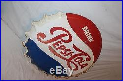 Large Vintage 1950's Pepsi Cola Soda Pop Bottle Cap Gas Station 31 Metal Sign