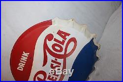 Large Vintage 1950's Pepsi Cola Soda Pop Bottle Cap Gas Station 31 Metal Sign