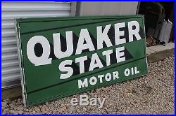 Large Vintage 1950's Quaker State Motor Oil Gas Station 70 Embossed Metal Sign