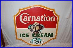 Large Vintage 1950s Carnation Ice Cream Shop Sundae Grocery Store 36 Metal Sign