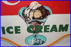 Large Vintage 1950s Carnation Ice Cream Shop Sundae Grocery Store 36 Metal Sign