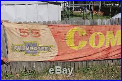 Large Vintage 1955 Chevrolet Chevy Car Dealership Gas Oil 228 Banner Sign