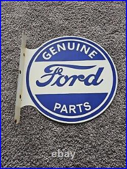 Large Vintage 1960 Ford Motor Parts Porcelain Double-sided Flange Sign