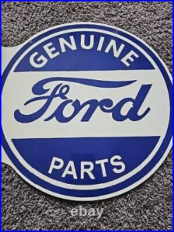 Large Vintage 1960 Ford Motor Parts Porcelain Double-sided Flange Sign