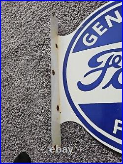 Large Vintage 1960 Ford Motor Parts Porcelain Double-sided Flange Sign